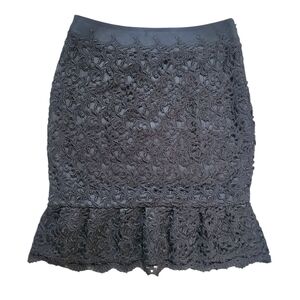 White House Black Market Black Lace Overlay Ruffle Hem Pencil Skirt Evening 4
